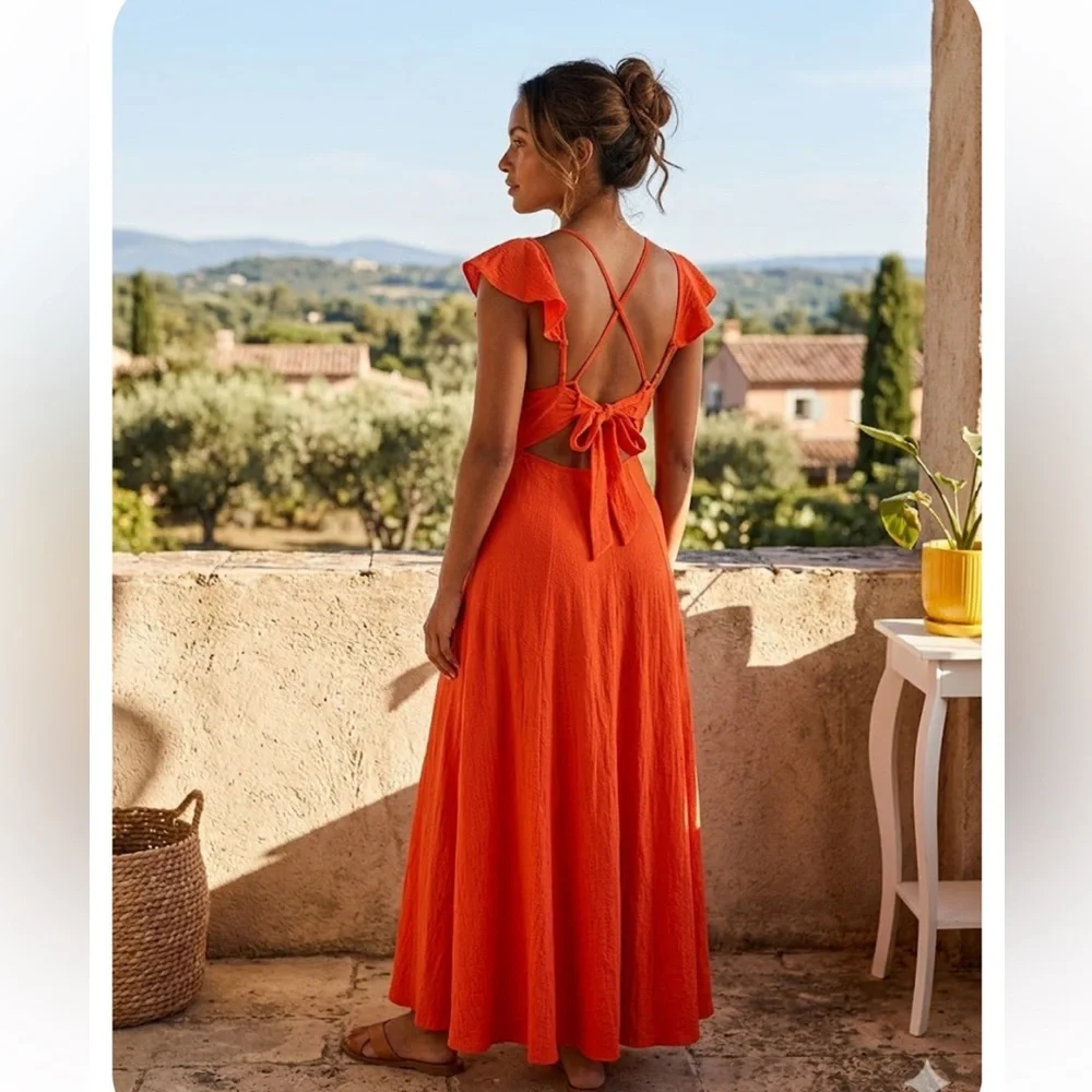 Free people Elegant Orange Maxi Dress Length 58 inches excellent condition - Picture 9 of 9